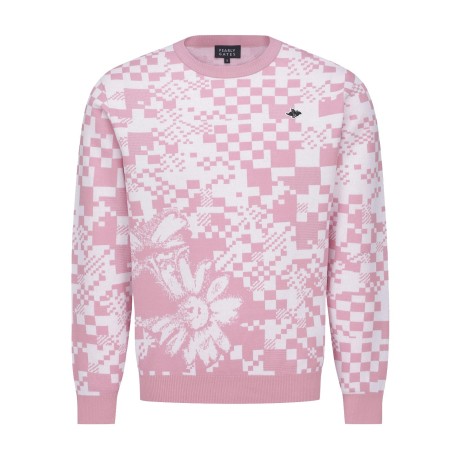 [ONLY BUCKET] 남성 플로럴 체크 자카드 니트