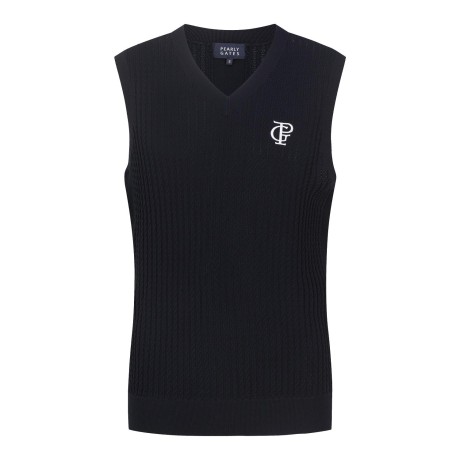 남성 로고 자수 케이블 니트 베스트