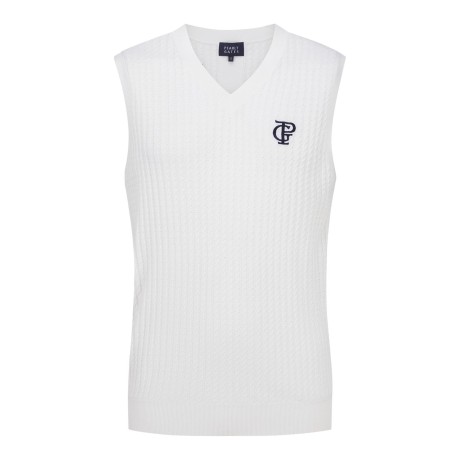 남성 로고 자수 케이블 니트 베스트