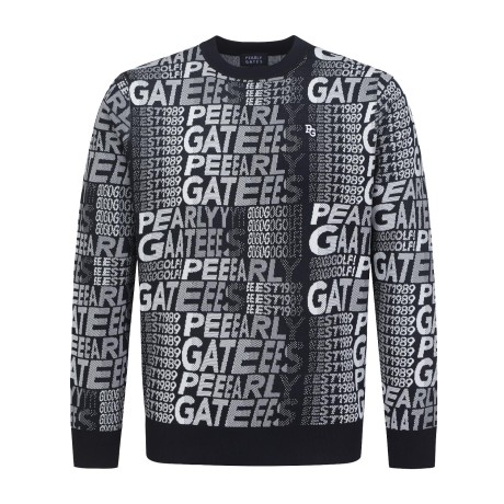 남성 로고 자카드 패턴 긴팔 니트