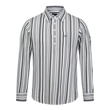 남성 로고 포켓 스트라이프 칼라 긴팔 티셔츠