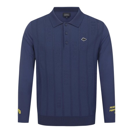 남성 로고 스트라이프 냉감 슬리브 칼라 니트