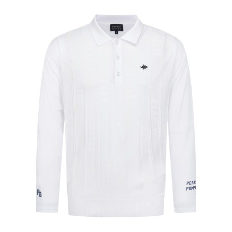 남성 로고 스트라이프 냉감 슬리브 칼라 니트