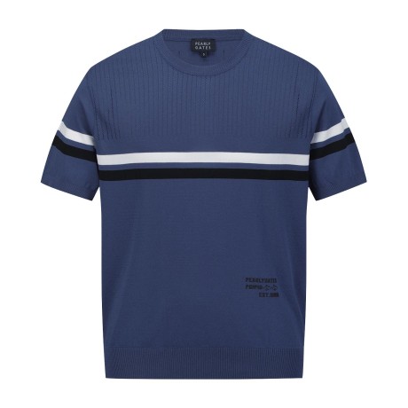 남성 타공 컬러 라인 반팔 니트