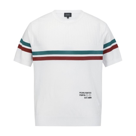 남성 타공 컬러 라인 반팔 니트