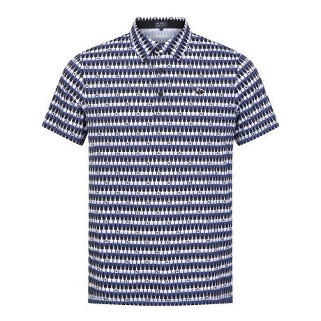 남성 기하학 패턴 쿨링 칼라 반팔 티셔츠