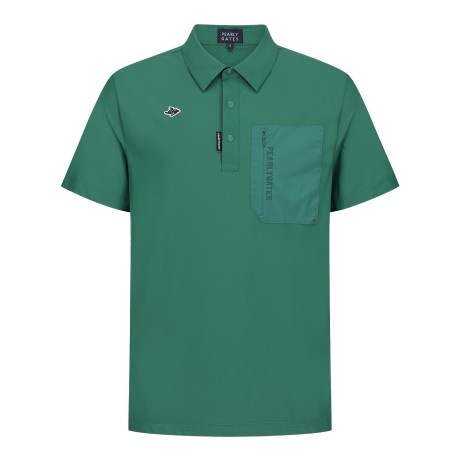 남성 우븐 포켓 스트레치 칼라 반팔 티셔츠