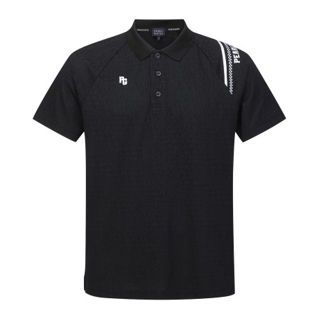 남성 체커보드 레터링 패턴 칼라 반팔 티셔츠