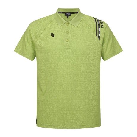 남성 체커보드 레터링 패턴 칼라 반팔 티셔츠