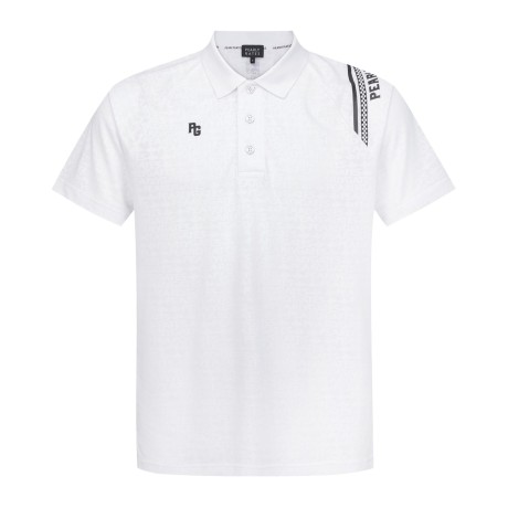 남성 체커보드 레터링 패턴 칼라 반팔 티셔츠