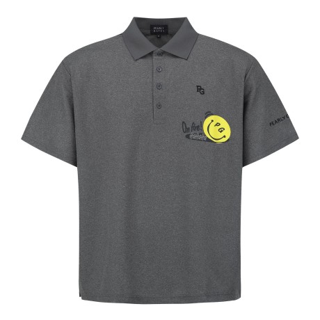 남성 스마일 레터링 칼라 반팔 티셔츠