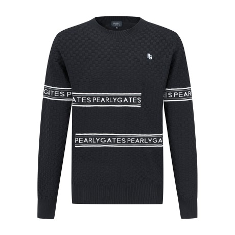 [가격 인하] 남성 로고 자카드 체크 짜임 니트