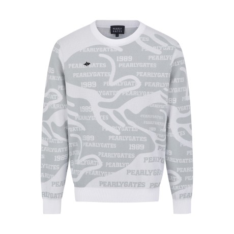 남성 로고 패턴 라운드 긴팔 니트