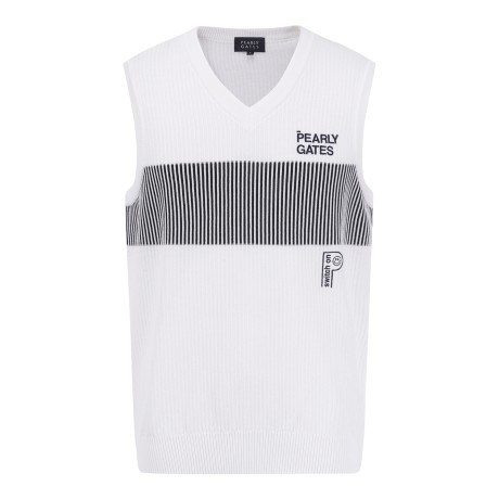 남성 스마일 배색 스트라이프 니트 베스트