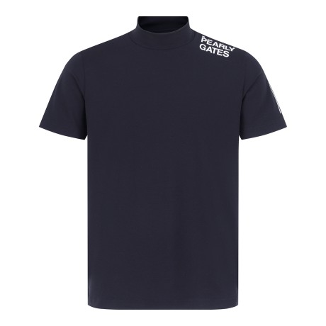 남성 스마일 로고 조직감 모크넥 티셔츠