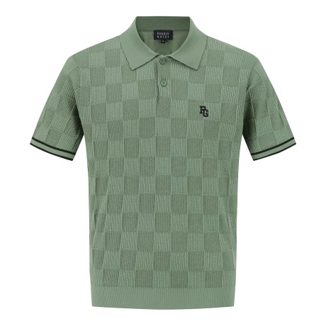 남성 백 우븐 체크 조직 칼라 반팔 니트