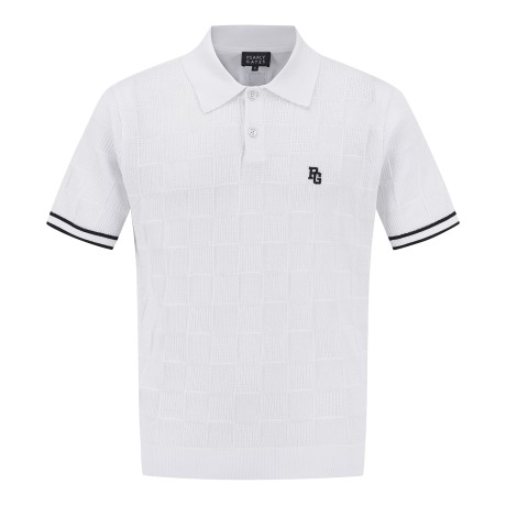 남성 백 우븐 체크 조직 칼라 반팔 니트