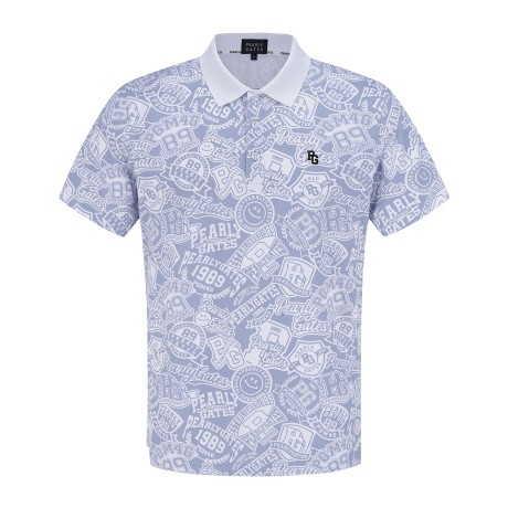 남성 스마일 로고 패턴 칼라 반팔 티셔츠