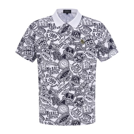 남성 스마일 로고 패턴 칼라 반팔 티셔츠