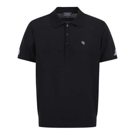 남성 사선 배색 포인트 카라 반팔 니트