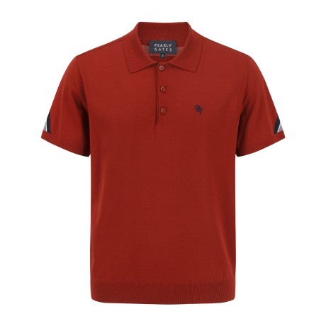 남성 사선 배색 포인트 카라 반팔 니트