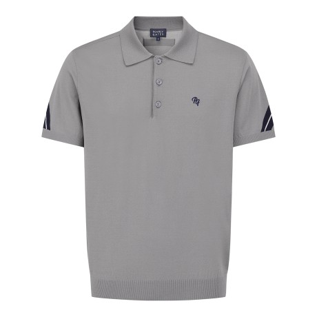 남성 사선 배색 포인트 카라 반팔 니트