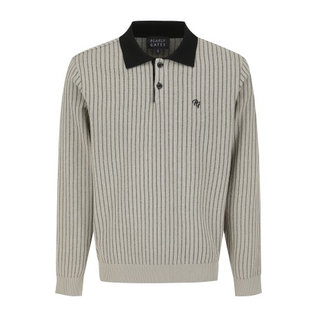 남성 스트라이프 하프 버튼 긴팔 니트