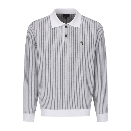 남성 스트라이프 하프 버튼 긴팔 니트