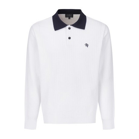 남성 스트라이프 하프 버튼 긴팔 니트