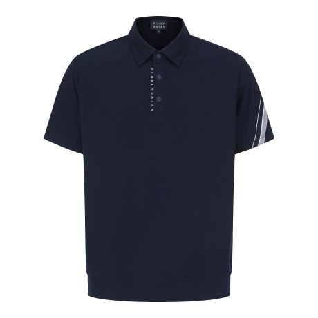 남성 로고 테이프 하프 버튼 반팔 티셔츠