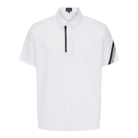 남성 로고 테이프 하프 버튼 반팔 티셔츠