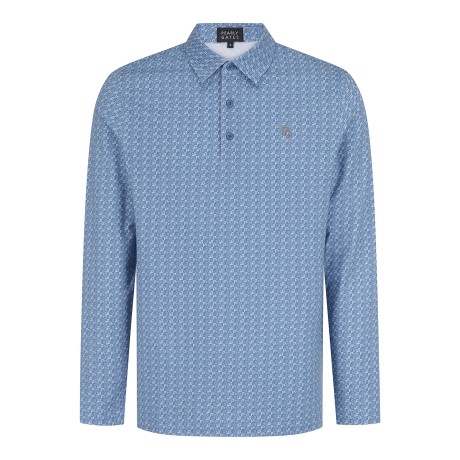 남성 자카드 하프 버튼 긴팔 티셔츠