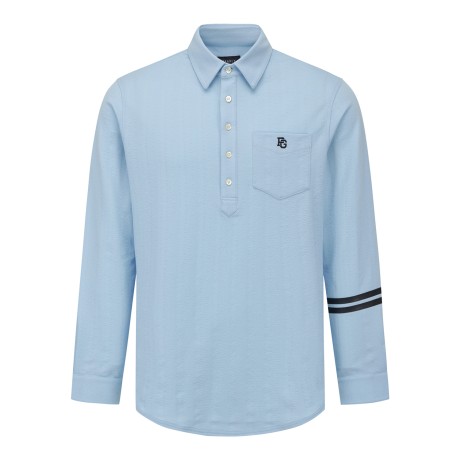 남성 백 로고 자수 조직감 카라 긴팔 티셔츠