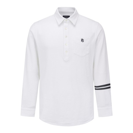 남성 백 로고 자수 조직감 카라 긴팔 티셔츠