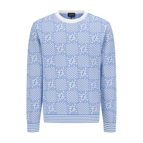 남성 로고 자카드 블록 체크 긴팔 니트