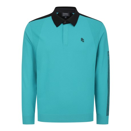 남성 컬러 블록 카라 긴팔 니트