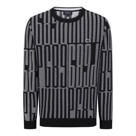 남성 심볼 패치 레터링 자카드 긴팔 니트