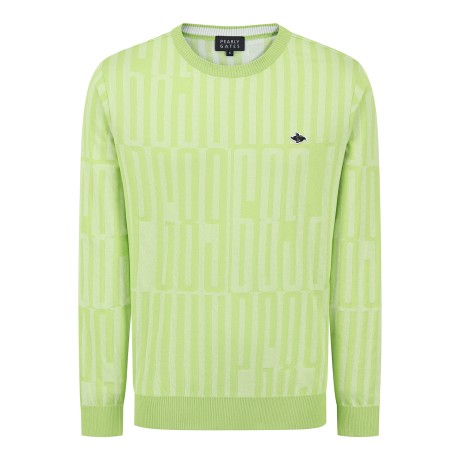 남성 심볼 패치 레터링 자카드 긴팔 니트