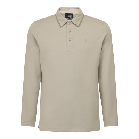 남성 텍스처 믹스 카라 피케 긴팔티셔츠