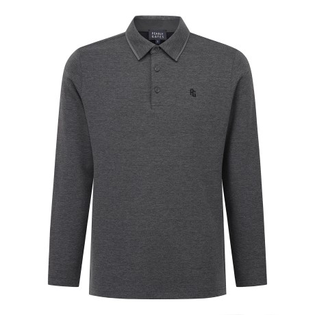 남성 텍스처 믹스 카라 피케 긴팔티셔츠