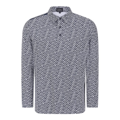 남성 스마일 로고 패턴 카라 긴팔 티셔츠