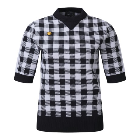 여성 스마일 패턴 자카드 반팔 스웨터