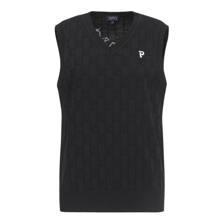 여성 엠보 로고 패턴 니트 베스트