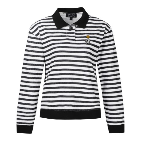 여성 스마일 패턴 칼라 크롭 긴팔 티셔츠