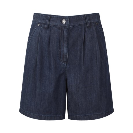 여성 백 패치 데님 투턱 쇼츠