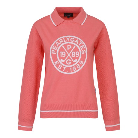 여성 메쉬 슬리브 로고 칼라 니트