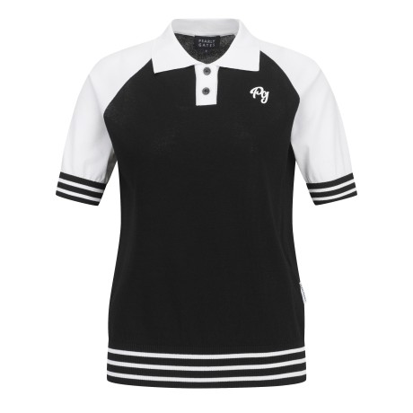 여성 백 로고 컬러 믹스 칼라 반팔 니트