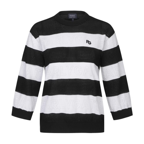 여성 로고 스트라이프 7부 니트