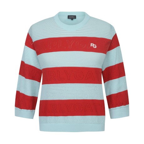 여성 로고 스트라이프 7부 니트