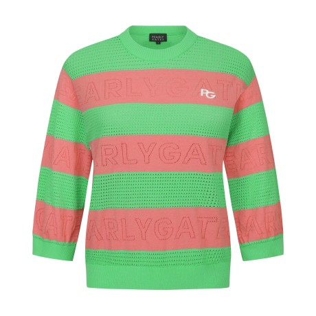 여성 로고 스트라이프 7부 니트